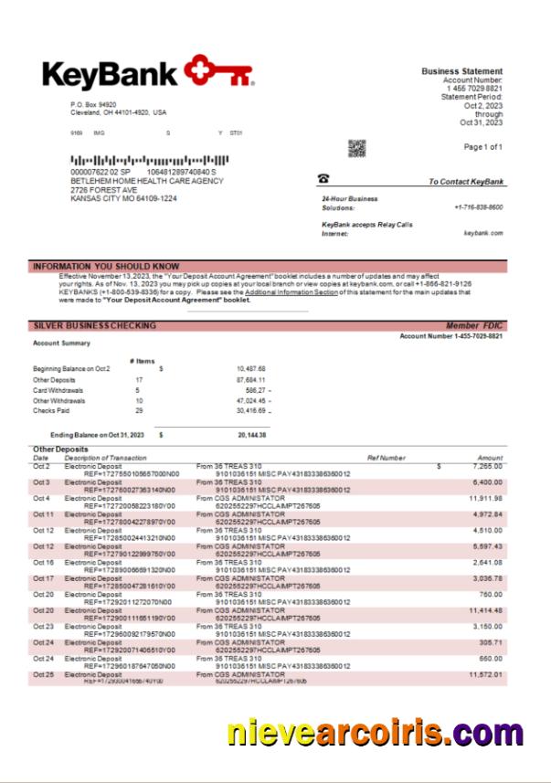 Keybank business bank statement